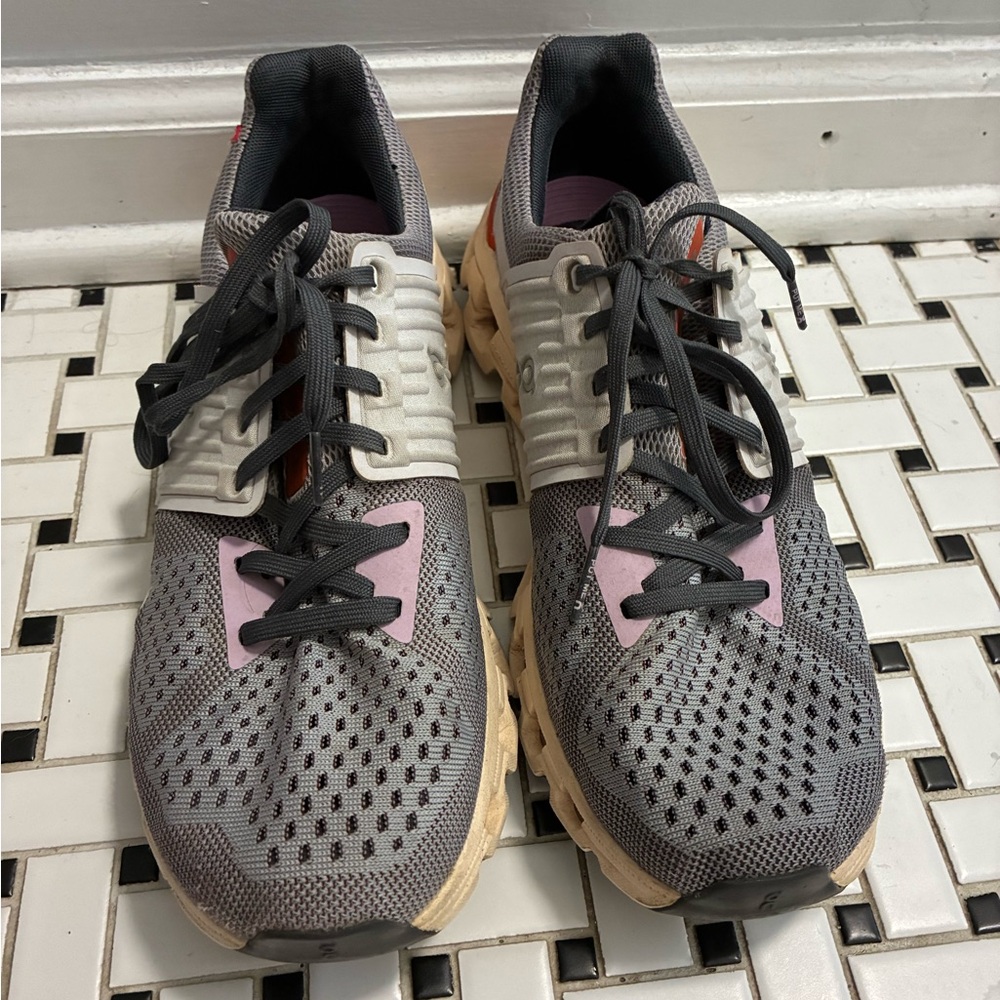 On Running Women's Gray and Pink Athletic Shoes